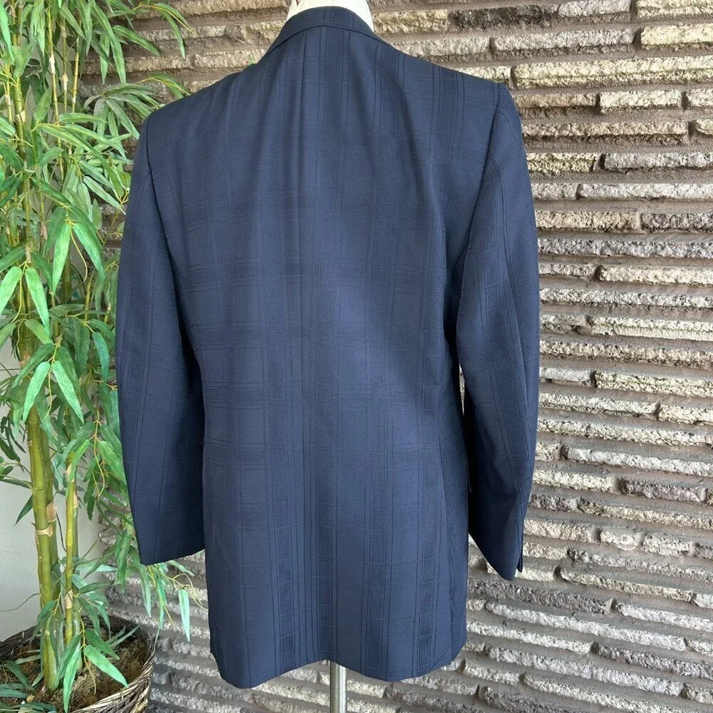 Lucasini Vintage 70s 80s Blue Plaid Sports Coat Blazer and Vest Size 40R